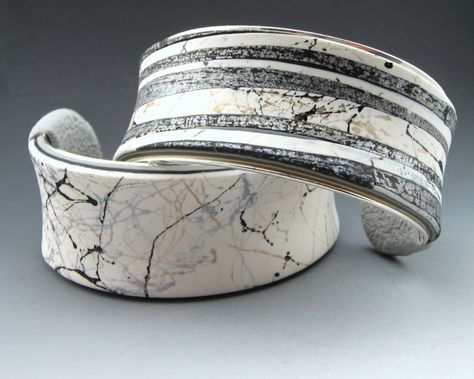 Contemporary cuff bracelets by Stonehouse Studio. Polymer Clay Cuff Bracelets, Ceramic Bead Jewelry, Clay Bracelets, Contemporary Studio, Studio Jewelry, Polymer Clay Bracelet, Polymer Beads, Brooklyn Museum, Clay Bracelet