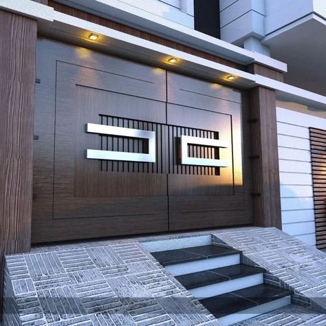 Main Entry Gate Design, Main Door Iron Gate, Front Door Gate Entrance, Iron Main Door Design, Modern House Front Gate Design, Main Gate Design Entrance Iron Doors, Modern Exterior Door, Compound Wall Gate, Main Door Ideas