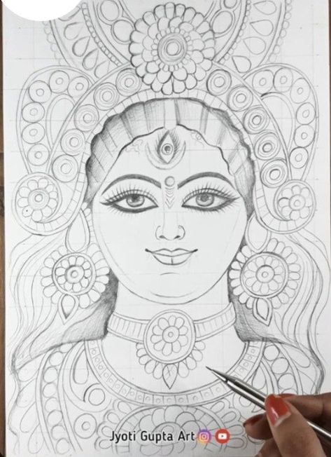 Face Of Durga Maa Drawing, Durga Maa Pencil Drawing, Cute Durga Maa Drawing, God Face Drawing, Mata Rani Drawing Easy Sketch, Maa Durga Lippan Art, Durga Maa Drawing Sketch, Durga Maa Pencil Sketch, Durga Mata Sketch