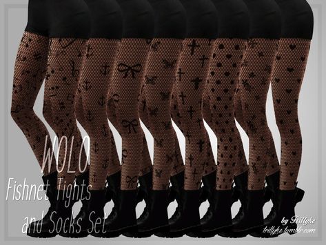 The Sims Resource - Trillyke - WOLO Fishnet Tights & Socks Set Fishnets Sims 4 Cc, Sims 4 Cc Leggings Tights, Sims 4 Fishnets, Sims 4 Stockings Cc, Sims 4 Tights Cc, Sims 4 Cc Leggings, Sims 4 Tights, Sims4 Accessories, Ripped Tights