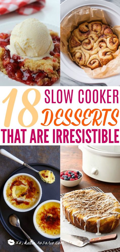 18 Slow Cooker Desserts That Are Irresistible - XO, Katie Rosario Desserts In Crockpot, Breakfast Casserole Slow Cooker, Chocolate French Toast Casserole, Salted Caramel Cookie Bars, Casserole Slow Cooker, Slow Cooker Brownies, Crockpot Favorites, Slow Cooker Cinnamon Rolls, Chocolate French Toast