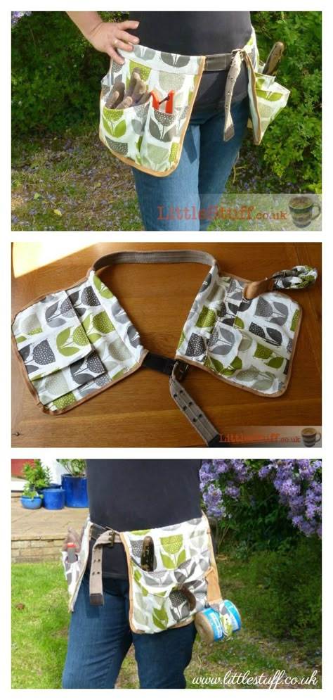 Garden Tool Belt Free Sewing Pattern #Freesewingpattern #sewingpattern Tool Belt Diy, Garden Sewing, Garden Belt, Garden Tool Belt, Apron Pattern Free, Garden Tool Bag, Tool Apron, Garden Apron, Crochet Garden