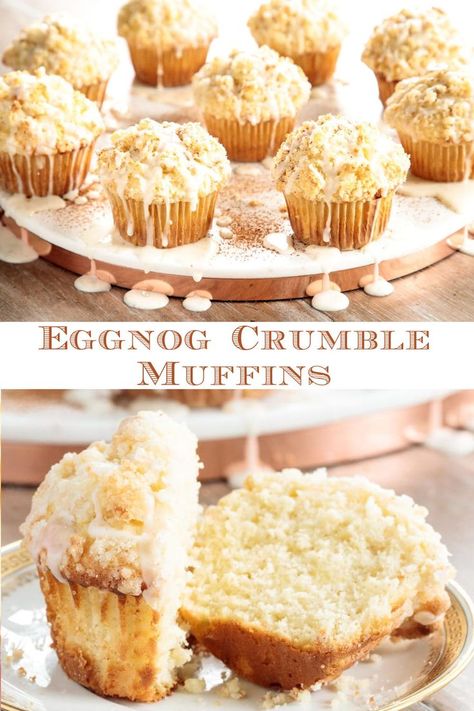 If you're an eggnog fan and you enjoy moist, tender-crumbed muffins topped with a mountain of buttery crumbs, you're going to flip over these! The recipe includes a gluten-free option. #eggnog #holidayrecipes #bestmuffinrecipes #glutenfree Christmas Muffin Recipes, Winter Muffin Recipes, Eggnog Muffins Recipe, Christmas Muffins Recipes, Eggnog Muffin Recipe, Holiday Muffins, Eggnog Muffins, Christmas Muffins, Breakfast Cakes