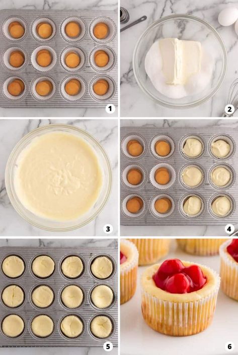 Mini Cheesecakes w/ Vanilla Wafers (5 ingredients!) - I Heart Naptime Mini Cheesecakes With Vanilla Wafers, Easy Mini Cheesecakes, Mini Cheesecake Cupcakes, Mini No Bake Cheesecake, Mini Cherry Cheesecakes, Christmas Setup, Pie Ideas, Mini Cheesecake Bites, Mini Cheesecakes Easy