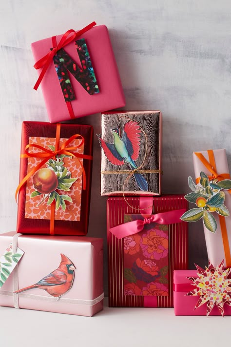 Christmas Gift Wrapping Colorful, Diy Christmas Packaging, Gift Wrap Inspiration, Colourful Christmas Wrapping, Over The Top Gift Wrapping, How To Decorate Presents, Gift Wrap Embellishments, Fun Christmas Wrapping Ideas Creative, Colorful Christmas Wrapping