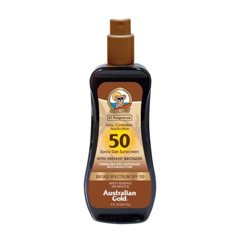 Australian Gold SPF 50 Spray Gel Sunscreen With Instant Bronzer Gel Sunscreen, Tanning Sunscreen, Holiday Fragrance, Australian Gold, Kakadu Plum, Gold Spray, Best Sunscreens, Protector Solar, After Sun