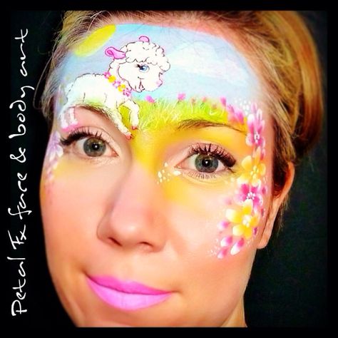 Spring lamb face paint design Lamb Face Paint, Spring Face Painting, Face Painting Easter, Fun Face Paint, Lamb Face, Animal Face Paint, Face Painting Tips, Face Paint Designs, Spring Lambs