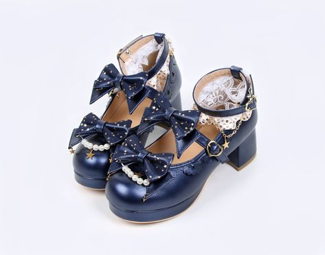 The Whisper of Stars Sweet Lolita Shoes Blue Shoes Aesthetic, Star Heels, Shoes Princess, Girl Cosplay, Dr Shoes, Kawaii Shoes, Shoes Vintage, Ankle Strap Shoes, Star Shoes