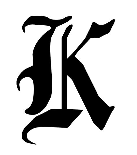 K Old English Font, K Font Tattoo, Letter K Aesthetic, Letter K Tattoo Ideas, K Letter Tattoo, Old English K, Black Letter Font, Old English Tattoo, Traditional Tattoo Stencils