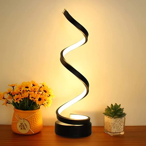 LENIVER LED Table Lamp, Modern Minimalist Dimmable Spiral Table Lamp, 12W 3 Color Bedside Lamp Desk Light for Bedroom, Living Room, Office, Nightstand, Bookshelf (Black) - - Amazon.com Modern Nordic Bedroom, Small Bedside Lamps, Ring Table, Nordic Table, Desk Lights, Nordic Bedroom, Black Lamp, Bedroom Light Fixtures, Minimalist Tables