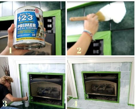 Does your 80's fireplace need a new look? Paint can surely do the trick to restyle your space with a fresh new look! Your living room will thank you. Updated Fireplace, High Heat Spray Paint, White Wash Fireplace, Zero Clearance Fireplace, High Heat Paint, Diy Fireplace Makeover, Fireplace Update, Faux Fireplace Diy, White Wash Brick