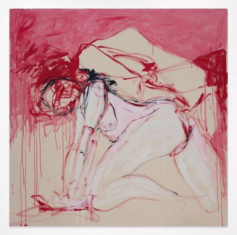 White Cube on Instagram: "In Focus: Tracey Emin, ‘Every Way I See You’ (2022) at Art Basel Miami Beach (Stand E8) In this painting, a female figure, positioned on all fours, is situated in front of a topographical backdrop, with vigorous strokes of red and pink almost enveloping the body and landscape. The posture, combined with the energetic brushwork, implies a struggle to rise up, as if caught in an effort to summon the spirit to carry on. As Tracey has said: ‘The desire of wanting someone Tracey Emin Painting, Tracy Emin Art, Painting Ideas On Canvas Body Positivity, Body Landscape, Tracy Emin, Tracey Emin Art, Mexico Colors, Painting Portfolio, Abstract Figure Art