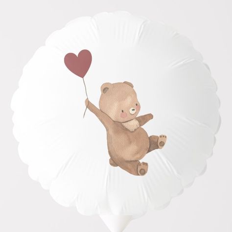 Bear Holding Heart, Valentines Bear, Bear Balloon, Themed 1st Birthday, Holding Heart, Bear Valentines, Heart Balloons, 1st Birthday Party, Couple Art