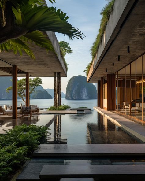 Villa In Halong Bay, Vietnam By... - Architecture & Design Beach Villa Design, Philippine Architecture, Bali Architecture, Halong Bay Vietnam, Luxury Exterior, Villa Bali, Expect Nothing, Contemporary House Exterior, Luxury Beach House