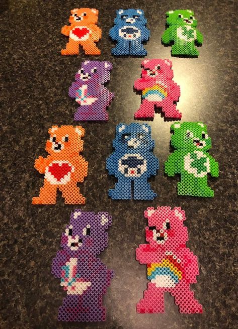 Cute Pearler Beads Designs Ideas, Perler Beads Preppy, Kidcore Perler Bead Patterns, Medium Perler Bead Patterns, Perler Bead Patterns Care Bears, Carebear Perler Bead Patterns, Care Bear Perler Beads Pattern, Carebear Perler, Hamma Beads Ideas