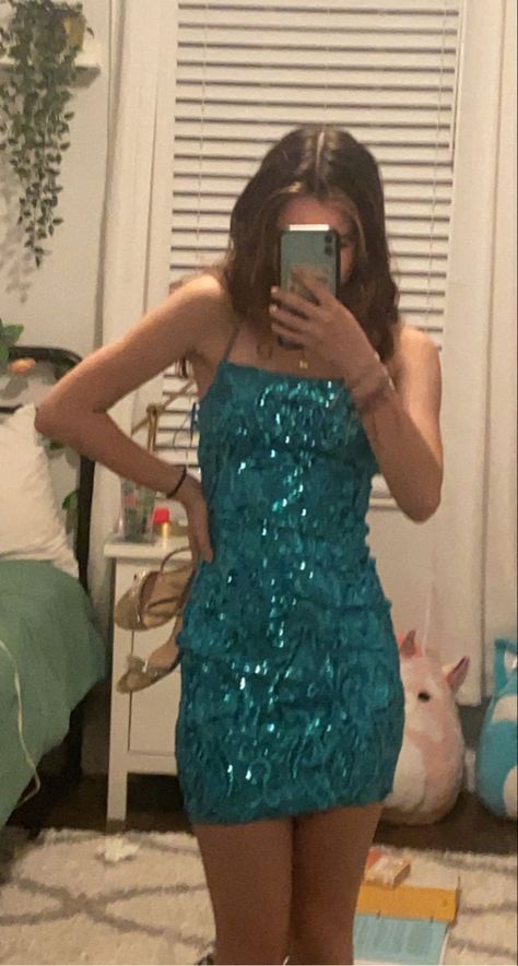 Sea Dress Aesthetic, Under The Sea Hoco Theme Dress, Sea Blue Prom Dress, Teal Homecoming Dress, Aqua Hoco Dresses, Home Coming Dresses Short 2023, Under The Sea Hoco Dress, Turquoise Hoco Dress, Teal Hoco Dress