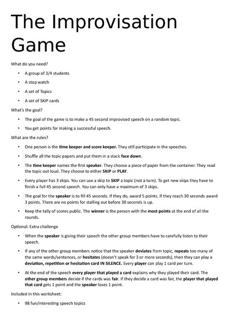 The Improvisation Game - 45 Second Speeches with 98 Fun Mini-speech Topics Debate Club Ideas, Topics To Argue About, Debate Games, Speech And Debate Tips, Funny Debate Topics, Debate Ideas, Fun Debate Topics, Debate Topics For Kids, Impromptu Speech Topics