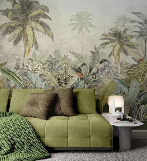 Wallpaper Restaurant, Palm Tree Flowers, Bedroom Mural, Jungle Plants, Palm Trees Wallpaper, Banana Palm, Bedroom Murals, Jungle Wallpaper, Tropical Wallpaper