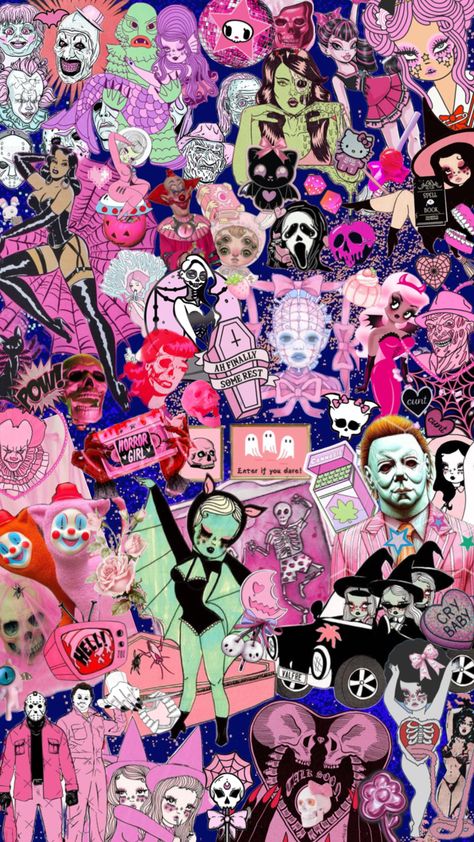 #halloween #spooky #pink #horror Spooky Christmas Wallpaper, Pink Horror, Spooky Christmas, Halloween Spooky, Christmas Wallpaper, Phone Wallpaper, Halloween, Christmas, Pink