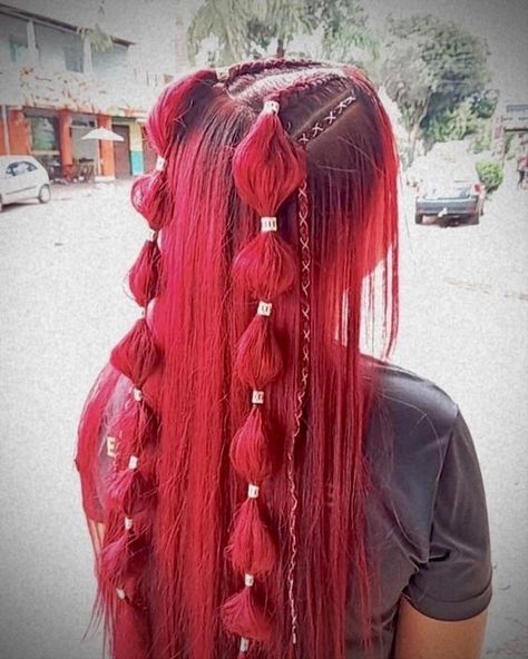 Hair Designs For Medium Length Hair, Dark Red Violet Hair With Highlights, Viking Hair Women Long, Cool Braided Hair, Hairstyles For Longish Hair, Red Long Hairstyles, Rave Hair Inspiration, Hair Dye Color Ideas For Black Hair, Witch Hat Hairstyles