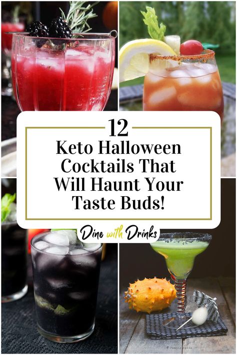 Collage of 4 keto halloween cocktails. Spiked Punch Recipes, Low Carb Mixed Drinks, Keto Halloween, Halloween Themed Drinks, Healthy Alcoholic Drinks, Halloween Punch Recipes, Alcoholic Punch Recipes, Halloween Drinks Alcohol, Low Carb Cocktails