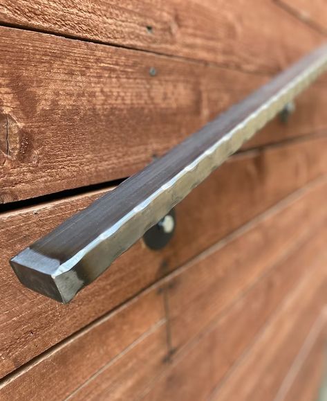 2x1 Hammered Metal Handrail Raw Straight Cut - Etsy Pool Railing, Metal Handrail, Wrought Iron Handrail, Metal Handrails, Narrow Staircase, Iron Handrails, Lag Bolts, Wall Railing, Railing Ideas