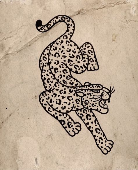 Old School Cheetah Tattoo, Simple Leopard Tattoo, American Traditional Leopard, Jaguar Head Tattoo, Big Cat Tattoos, Jaguar Tattoo Design, Leopard Tattoo Design, Leopard Illustration, Cheetah Tattoo