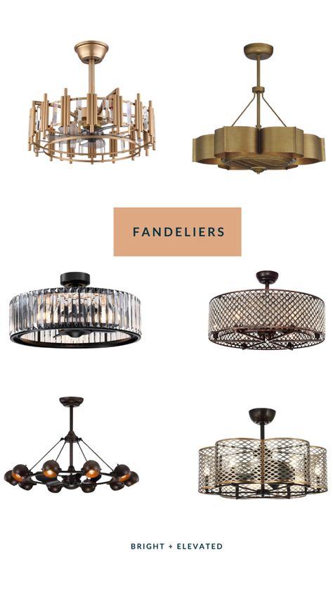 Chandeliers, fandeliers, ceiling fans Ceiling Fan Two Story Living Room, Ceiling Fan Art Deco, Chandelier Fan Living Room, Lights With Fans, 3 Light Ceiling Fan, Beautiful Ceiling Fans With Light, Bedroom Ceiling Fan Chandelier, Fan And Chandelier Combo, Low Profile Fandelier