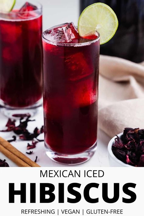 Mexican Hibiscus Drink, Hibiscus Drink Recipes, Jamaica Drink, Hibiscus Recipe, Hibiscus Iced Tea, Vegan Beverages, Hibiscus Drink, Agua Fresca Recipe, Jamaica Food