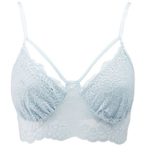 Charlotte Russe Lace Caged Balconette Bralette ($8) ❤ liked on Polyvore featuring intimates, bras, light blue, balconette bra, lace strap bra, light blue bra, bralette bras and lace shelf bra