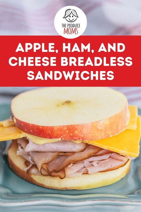 Close up image of a breadless sandwich. Ham, cheese and mustard sandwiched between two circular apple slices. Breadless Lunch Ideas, No Bread Meals, Breadless Sandwich, Healthy Bread Alternatives, Kid Sandwiches, Make A Sandwich, Low Carb Sandwiches, Healthy Cafe, Cardiac Diet