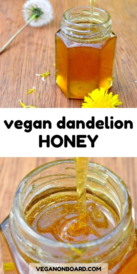 Dandelion Foraging, Substitute For Honey, Vegan Honey Recipe, Dandelion Honey, Cottagecore Baking, Vegan Honey, Cottagecore Recipes, Dandelion Flowers, Vegan Substitutes