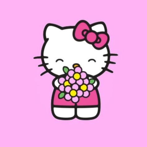 Hello Kitty Holding Flowers, Hello Kitty Flowers, Kitty Pfp, Kitty Pics, Kitty Pictures, Walpaper Hello Kitty, Holding Flowers, Hello Kitty My Melody, Hello Kitty Pictures