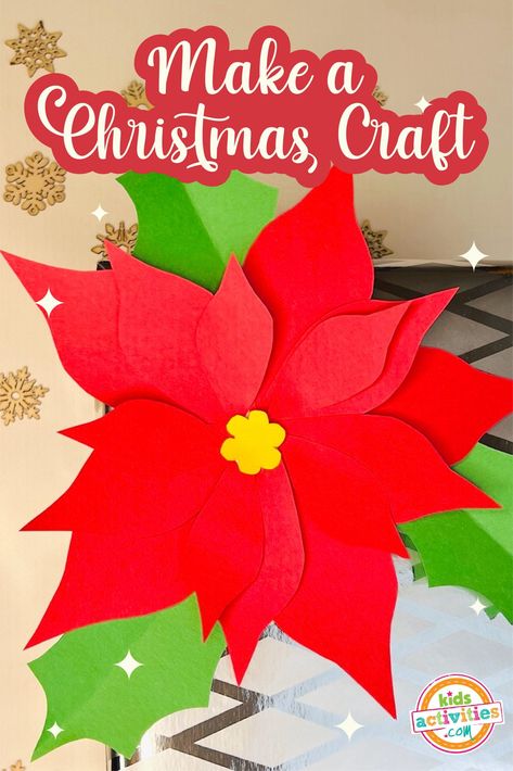 Are you looking for easy Christmas crafts for the holiday season? Here's a great way to get into the holiday spirit! Make a Christmas craft that looks like a Poinsettia flower. Poinsettia Flower Craft, Poinsettia Template Free Printable, Paper Poinsettia Flower Diy, Poinsettia Crafts For Kids, Christmas Flowers Diy, Poinsettia Craft, Christmas Art For Kids, Homemade Christmas Decorations, Simple Christmas Decor