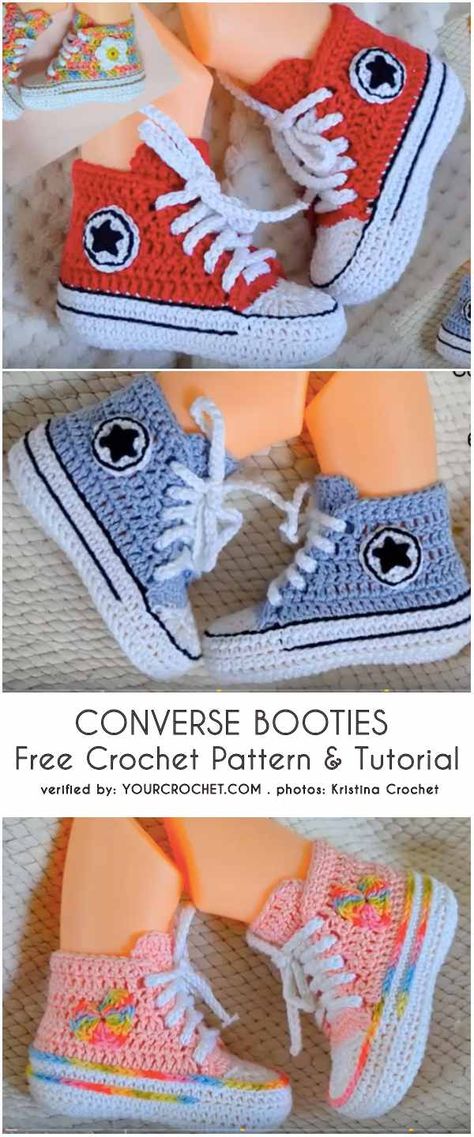 Baby Converse Booties Free Crochet Pattern | Your Crochet Crochet Converse, Baby Booties Free Pattern, Crochet Baby Shoes Pattern, Baby Converse, Baby Shoes Pattern, Baby Booties Pattern, Crochet Baby Boy, Booties Crochet, Crochet Booties