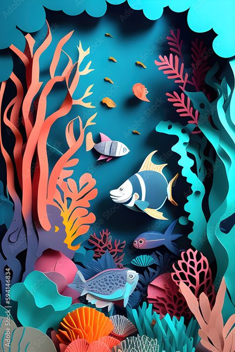 Coral Reef Craft, Coral Art, 3d Paper Art, Paper Art Craft, Color Background, 3d Paper, Vector Illustrations, Coral Reef, Art Craft