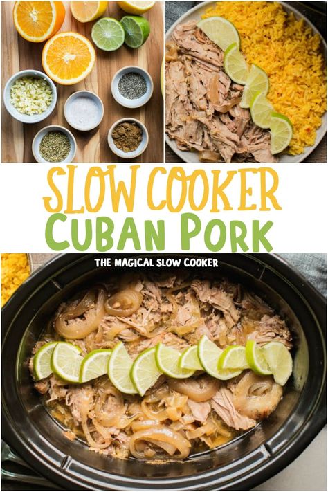 Triple Slow Cooker Recipes, Crockpot Meals Pork, Cuban Crockpot Recipes, Pork Shoulder Freezer Meal, Cuban Pork Crockpot, Pork Roast Crock Pot Recipes Cuban, Cuban Pulled Pork Crock Pot Recipes, Mojo Pork Crockpot, Crockpot Recipes Pork