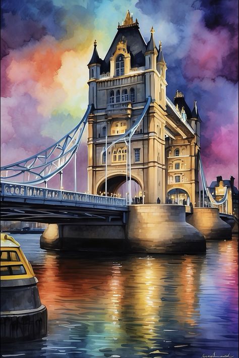 London Bridge Painting, London Painting, Camera Wallpaper, Bridge Painting, London Dreams, History Facts Interesting, Pretty Landscapes, Modeling Clay, Watercolor Landscape Paintings