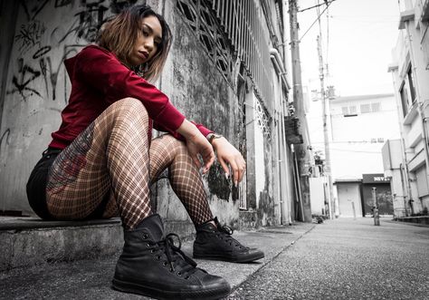 Urban photoshoot, alternate angles, perspective shot. Pop Punk Photoshoot, Tomboy Photoshoot Ideas, Edgy Urban Photoshoot, Alleyway Photoshoot, Night Street Photography Poses Women, Tomboy Photography, Punk Photoshoot Ideas, Urban Photoshoot Ideas, Urban Downtown Photoshoot