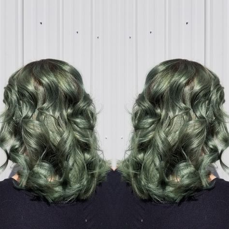 Polaris the Gifted inspired green hair, Pravana Vivids Crystals in Jade Sage Green Hair Dye, Sage Hair Color, Muddy Green Hair, Dusty Green Hair, Sage Green Hair Color, Grey Green Hair, Gray Green Hair, Polaris The Gifted, Ash Green Hair Color