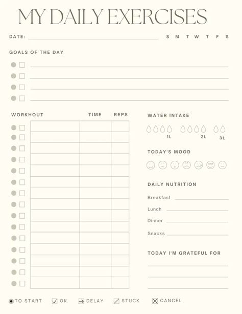 My daily exercises log planner printable Workout Log Printable, Daily Fitness Planner, Fitness Tracker Printable, Tracker Fitness, Fitness Planner Printable, Workout Log, Daily Goals, Fitness Planner, Gratitude Journal