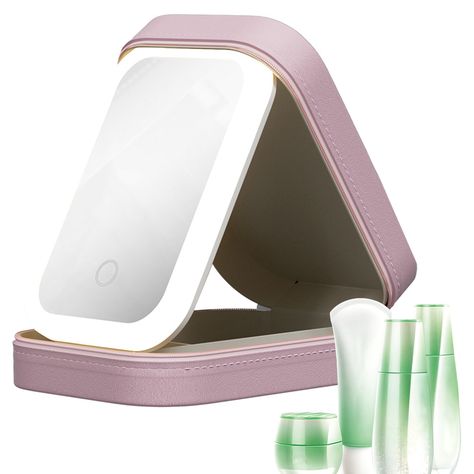 Makeup Case With Lighted Mirror Portable LED Cosmetic Holder Makeup Organizer Feel free to contact me with additional questions. Have a nice day!  Bullet Points: Keep your cosmetics organized with this makeup box with mirror! Its thoughtful and protective design ensures that your cosmetics of different sizes and shapes remain safe while on-the-go. Additionally, it's portable and not easy to scratch, making it perfect for daily use.  Specification: Product Name: Makeup Case with Lighted Mirror Product Material: Leather + polystyrene + glass Product Color: Beige, pink, green Product Size: 16.5*11.5*6cm/6.5*4.53*2.36in (approx.) External Output: DV5V/4.2V Battery Capacity: 1200mAh Charging Time: 2 hours (approx.) Dimming Mode: Stepless dimming Color Temperature Mode: Cool, warm, natural light Lighted Mirror, Bath And Body Works Perfume, Green Product, Makeup Travel Case, Bullet Points, Makeup Box, Cosmetic Organizer, Makeup Organizer, Cosmetic Storage