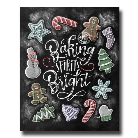 Christmas Cookie Art, Chalk Calendar, Kitchen Blackboard, Christmas Chalkboard Art, Stone Cactus, Baking Spirits Bright, Apple Sangria, Gingerbread Decor, Chalk Sign