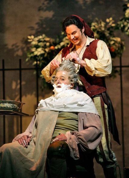 Peter Mattei (Figaro) and John Del Carlo (Dr Bartolo) in the Barber of Seville Barber Of Seville, Seven Pounds, The Barber, Metropolitan Opera, Opera Singers, Historical Art, Types Of Music, New York Mets, Seville