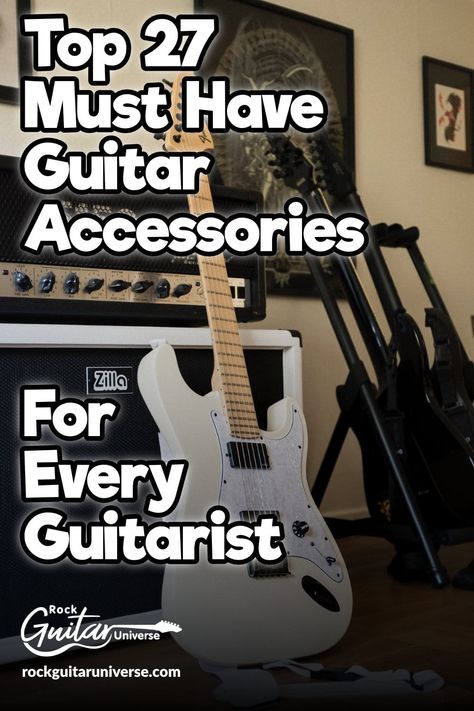 Looking for accessories for your guitar but not sure what you need? Check these 27 must-have accessories for every guitarist beginner and pros alike #guitar #guitaraccessories #guitargear #electricguitar #acousticguitar Guitar Workbench, Guitar Things, Skateboard Furniture, Guitar Repair, Electric Guitar Accessories, Keyboard Lessons, Guitar Cord, Guitar Licks, Guitar Exercises