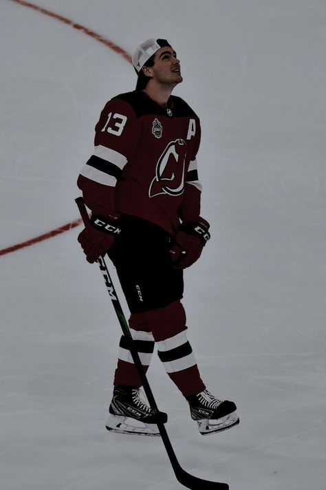 Nj Devils Aesthetic, Nico Hischier Wallpaper, New Jersey Devils Aesthetic, Nj Devils Wallpaper, New Jersey Devils Wallpaper, Jack Hughes Wallpaper, Nhl Aesthetic, Pro Hockey Players, Hockey Wallpaper