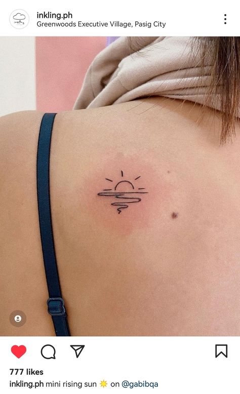 Sunset Tattoos For Women Minimalist, Sea Sunset Tattoo, Sunset Tattoo Minimalist, Tattoo Elephant, Sunset Tattoos, Human Sketch, Ocean Tattoos, Elephant Tattoos, Little Tattoos