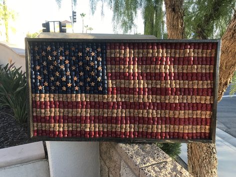 This Amazing Handcrafted American Flag is made using reclaimed champagne corks from Wilson Creek Winery in the Temecula Wine country of Southern California. This Waving flag is made by me in my home in Murrieta California. Each cork and star is individually painted and installed free hand.   The dimensions of this flag is 45" wide 24" tall. The back is finished plywood. Included, is the Hangman hanger, a two piece mirror hanger( super easy to level and can be shifted side to side). Wine Cork Flag, Wine Cork Diy Projects, Cork Diy Projects, Corks Pumpkin, Cork Wedding, Lobby Wall, Table Numbers Wedding Rustic, Wine Cork Diy Crafts, Wine Cork Diy