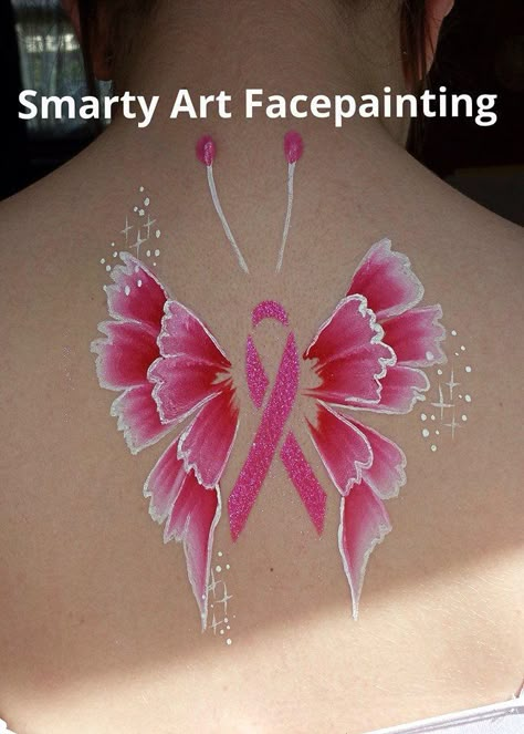 Could be done in any color for charitable events Pink Out Face Paint, Face Painting Images, Adult Face Painting, Butterfly Face Paint, Cheek Art, Arm Painting, Butterfly Face, Face Painting Easy, Face Paint Makeup