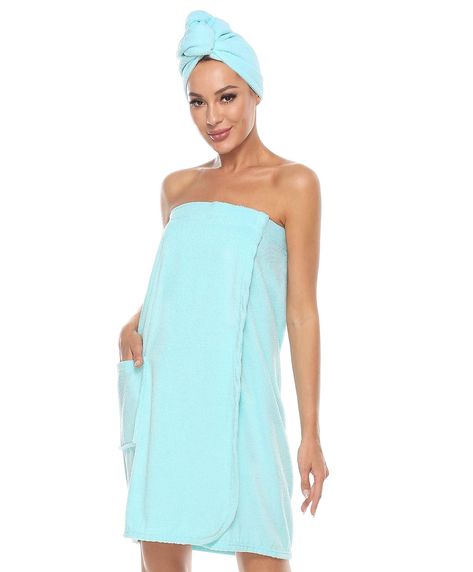 PRICES MAY VARY. 100% Terry Cloth Machine Wash Wrap Bathrobe for Women Material : Womens wrap towel soft and provide enough absorbent. No matter cool or warm day,comfortable fit everyday. Wraps Towel for Women Features：Womens Wrap Spa Towel & Hair Towel ,keeps your hair in place and dry . Designed with one pocket, convenient to hold phone and other belongings. Design Secure:Women's wrap robe is the body wrap made with magic stickers closure.Strong velcro closure & durable stretchy elastic bands Terry Cloth Bathrobe, Bath Clothes, Women Towel, Spa Body, Terry Cloth Robe, Spa Wraps, Undershirt Tank Top, Bath Wrap, Bath Robes For Women